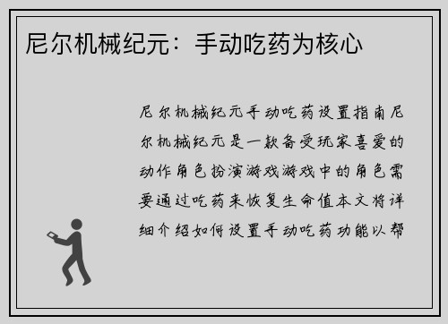 尼尔机械纪元：手动吃药为核心